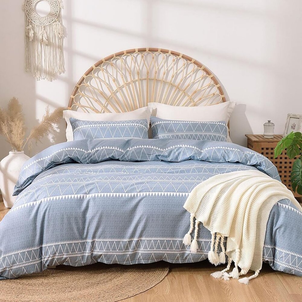 Duvet Cover, Reversible Bedding Duvet Cover Set King Size 3pc Soft 100% - Blue
